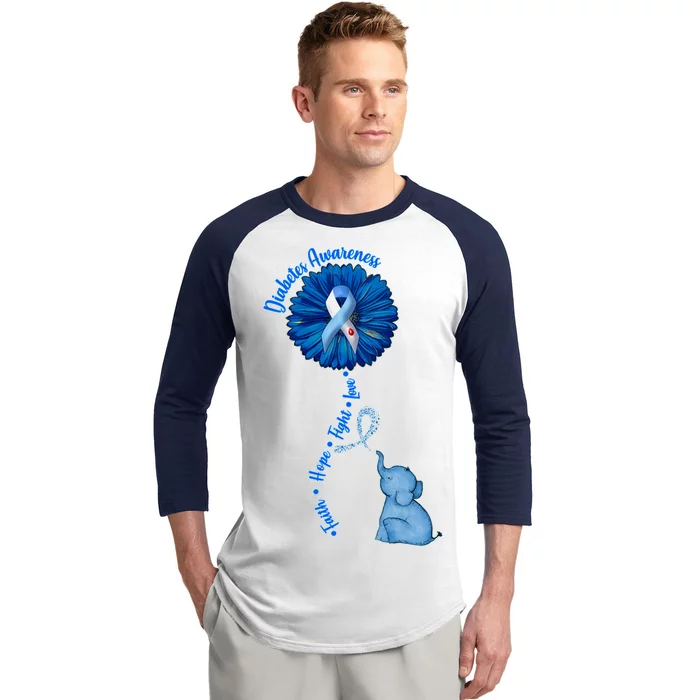 Diabetes Awareness Flower Elephant Baseball Sleeve Shirt