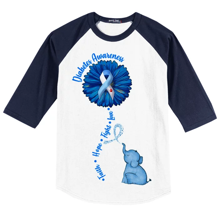 Diabetes Awareness Flower Elephant Baseball Sleeve Shirt