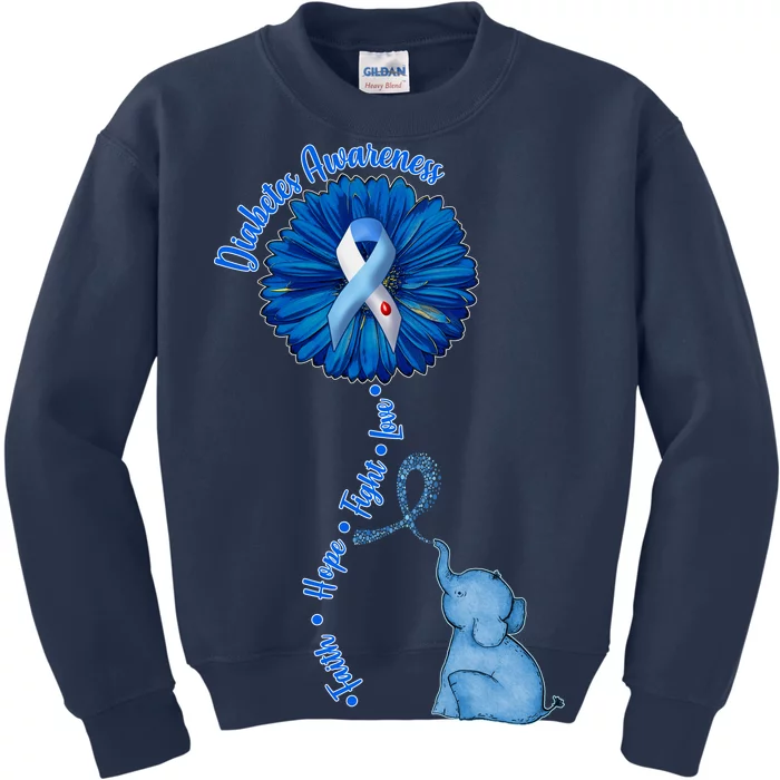 Diabetes Awareness Flower Elephant Kids Sweatshirt