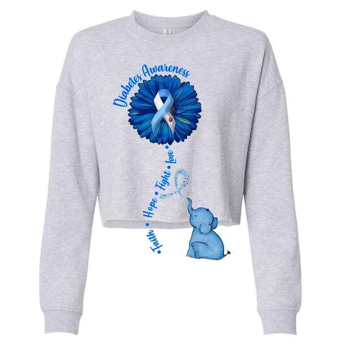 Diabetes Awareness Flower Elephant Cropped Pullover Crew