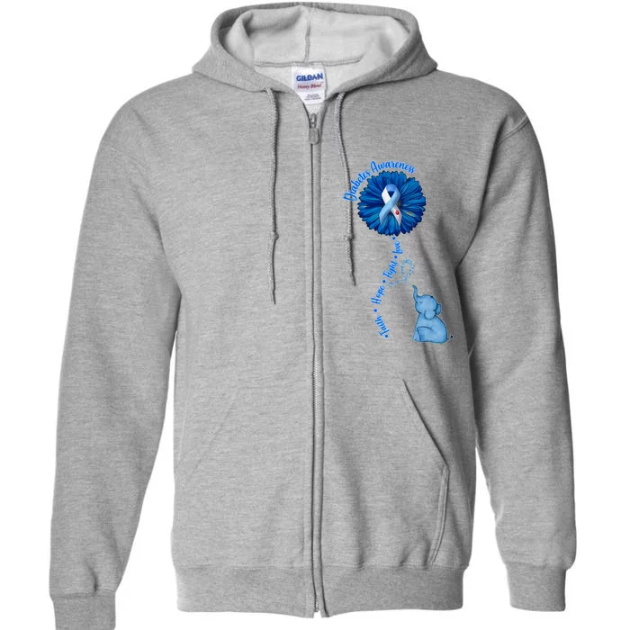 Diabetes Awareness Flower Elephant Full Zip Hoodie