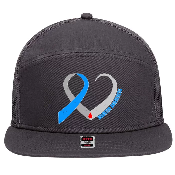 Diabetes Awareness Heart 7 Panel Mesh Trucker Snapback Hat