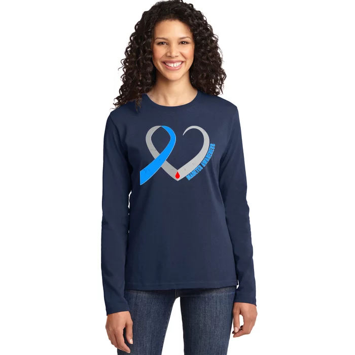 Diabetes Awareness Heart Ladies Long Sleeve Shirt