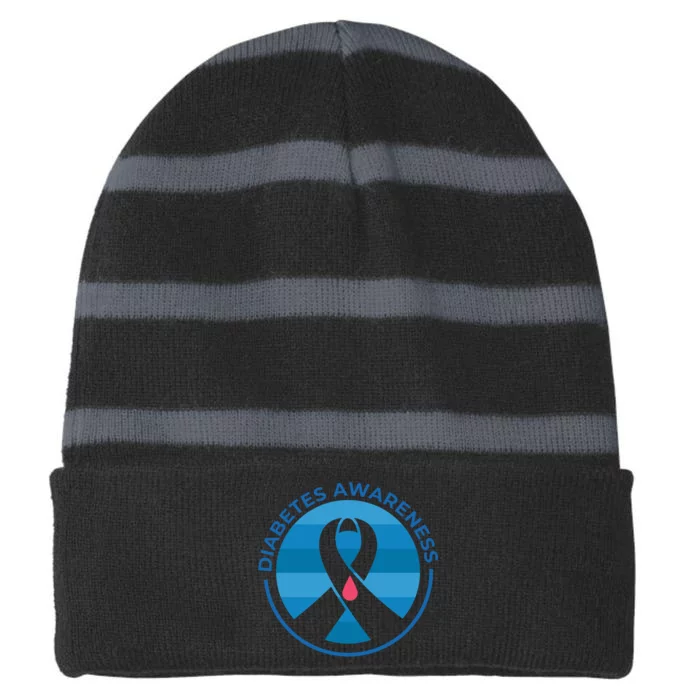 Diabetes Awareness Symbol Striped Beanie with Solid Band