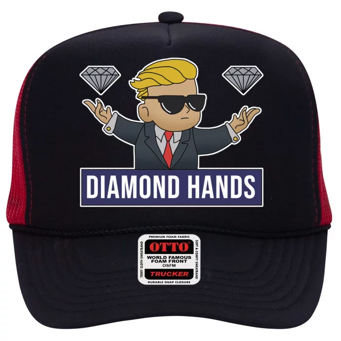 Diamond Hands Funny Stock Meme High Crown Mesh Trucker Hat