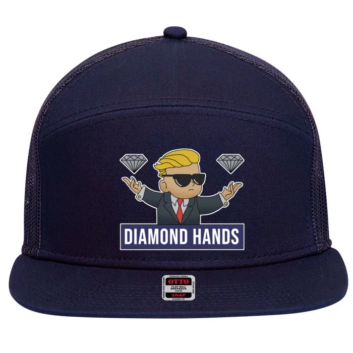 Diamond Hands Funny Stock Meme 7 Panel Mesh Trucker Snapback Hat