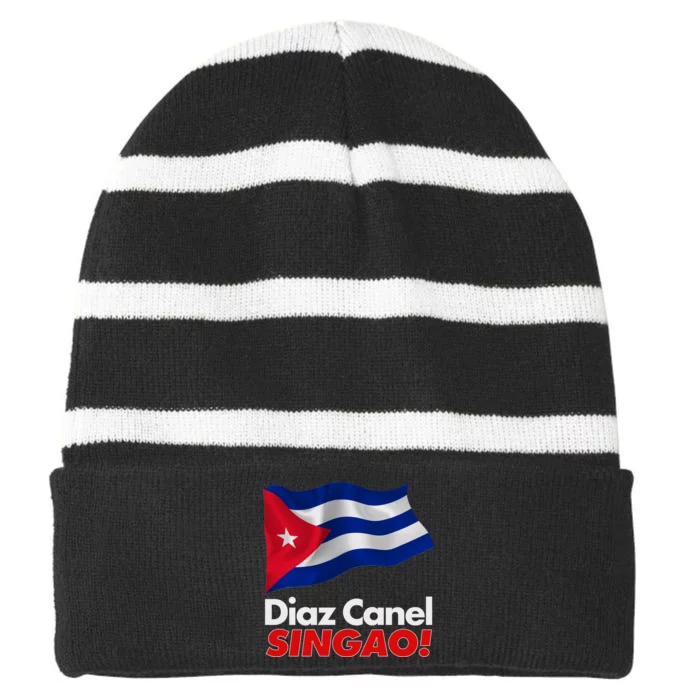 Diaz Canel Singao! Cuban Flag Striped Beanie with Solid Band