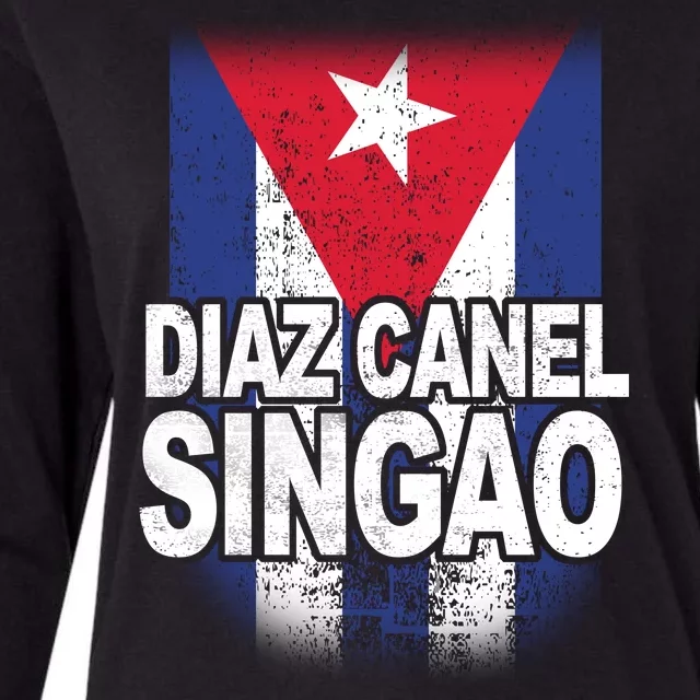 Diaz Canel Singao Cuban Flag Distressed Womens Cotton Relaxed Long Sleeve T-Shirt