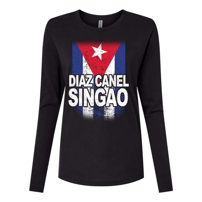 Diaz Canel Singao Cuban Flag Distressed Womens Cotton Relaxed Long Sleeve T-Shirt