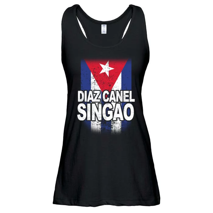 Diaz Canel Singao Cuban Flag Distressed Ladies Essential Flowy Tank