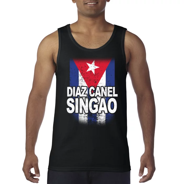 Diaz Canel Singao Cuban Flag Distressed Tank Top