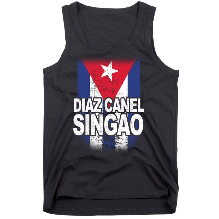 Diaz Canel Singao Cuban Flag Distressed Tank Top