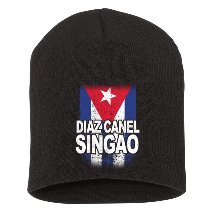 Diaz Canel Singao Cuban Flag Distressed Short Acrylic Beanie