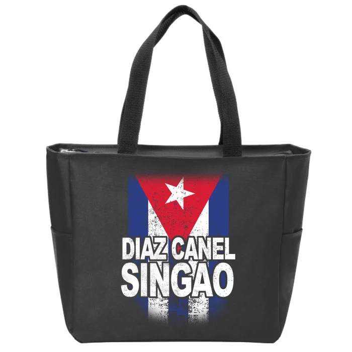 Diaz Canel Singao Cuban Flag Distressed Zip Tote Bag