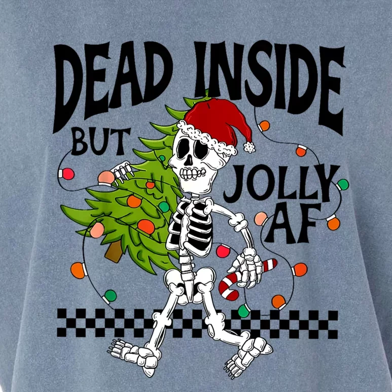 Dead Inside But Jolly Af Funny Skeleton Christmas Tree Retro Cute Gift Garment-Dyed Women's Muscle Tee