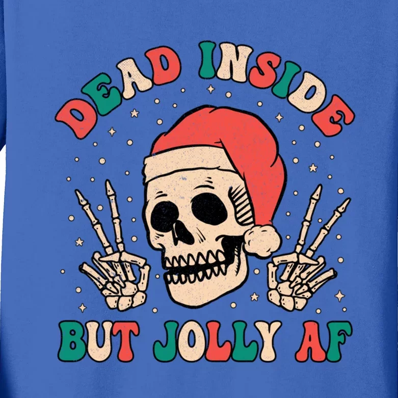 Dead Inside But Jolly Af Funny Skeleton Holiday Christmas Gift Kids Long Sleeve Shirt