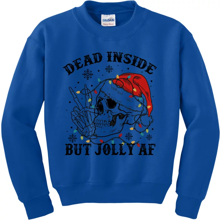 Dead Inside But Jolly Af Funny Skeleton Santa Hat Christmas Funny Gift Kids Sweatshirt