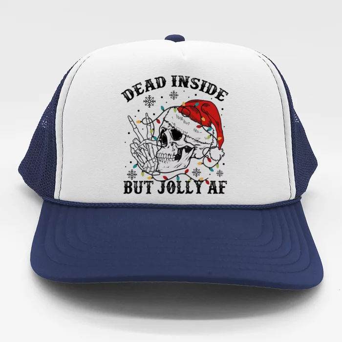 Dead Inside But Jolly Af Funny Skeleton Santa Hat Christmas Funny Gift Trucker Hat