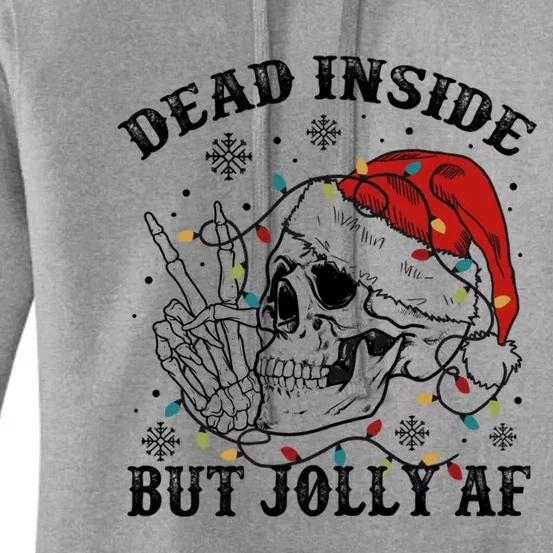 Dead Inside But Jolly Af Funny Skeleton Santa Hat Christmas Funny Gift Women's Pullover Hoodie