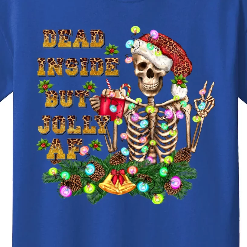 Dead Inside But Jolly Af Merry Christmas Skeleton Skull Gift Kids T-Shirt