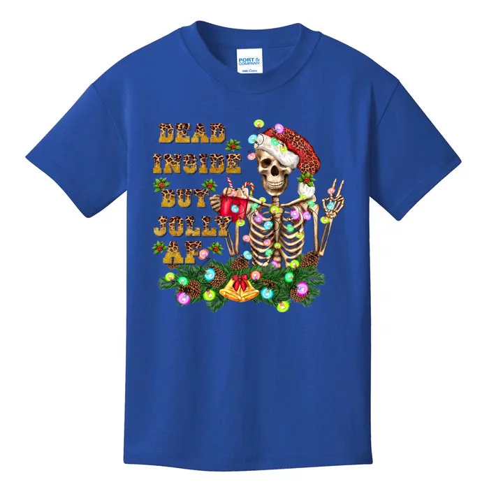 Dead Inside But Jolly Af Merry Christmas Skeleton Skull Gift Kids T-Shirt