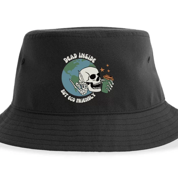 Dead Inside But Eco Friendly Skeleton Earth Day Skeleton Coffee Lover Sustainable Bucket Hat