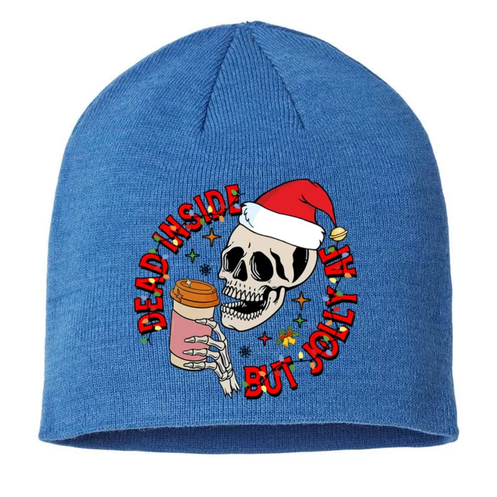 Dead Inside But Jolly Af Funny Skeleton Coffee Christmas Gift 8 1/2in Sustainable Knit Beanie