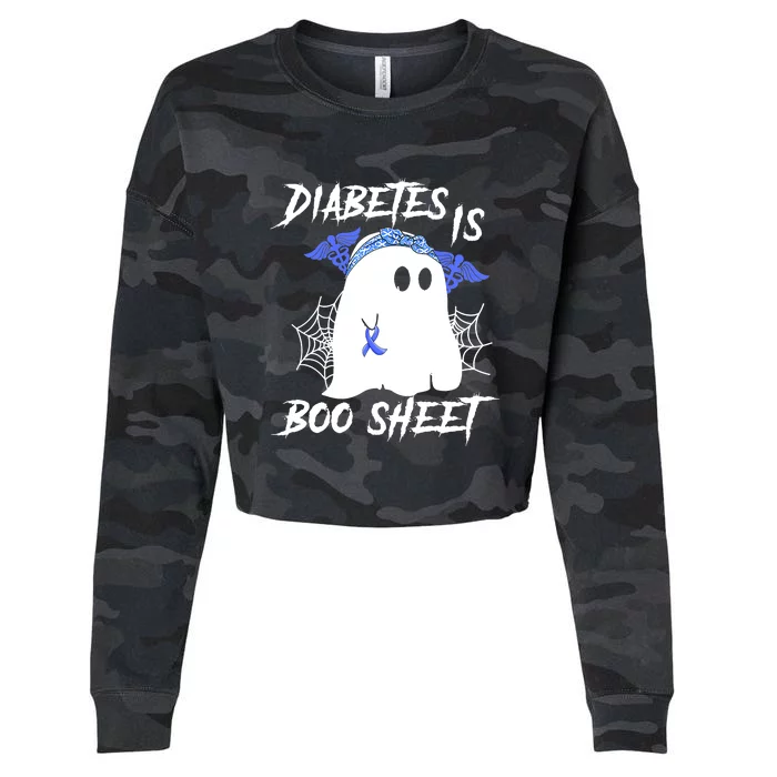 Diabetes Is Boo Sheet Halloween Ghost Diabetes Awareness Cropped Pullover Crew