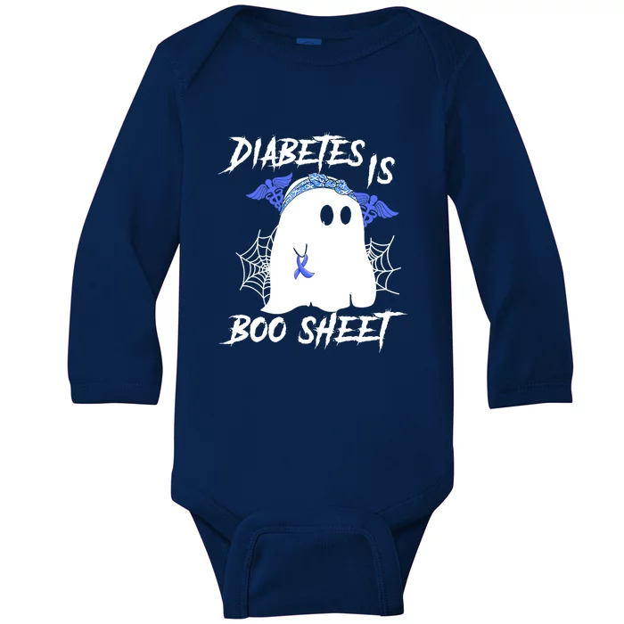 Diabetes Is Boo Sheet Halloween Ghost Diabetes Awareness Baby Long Sleeve Bodysuit