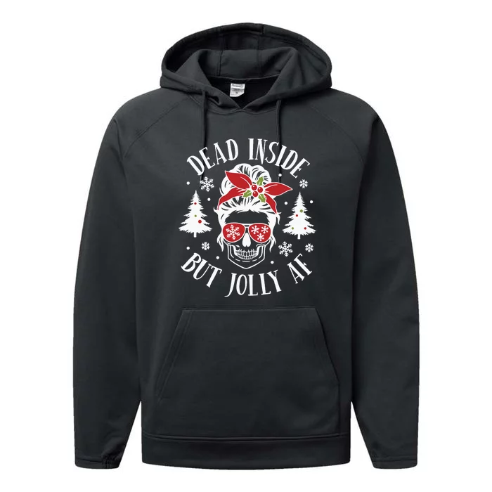 Dead Inside But Jolly Af Skeleton Funny Christmas Performance Fleece Hoodie