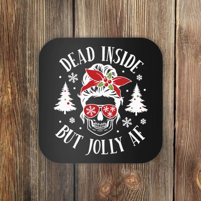 Dead Inside But Jolly Af Skeleton Funny Christmas Coaster