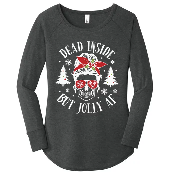 Dead Inside But Jolly Af Skeleton Funny Christmas Women's Perfect Tri Tunic Long Sleeve Shirt