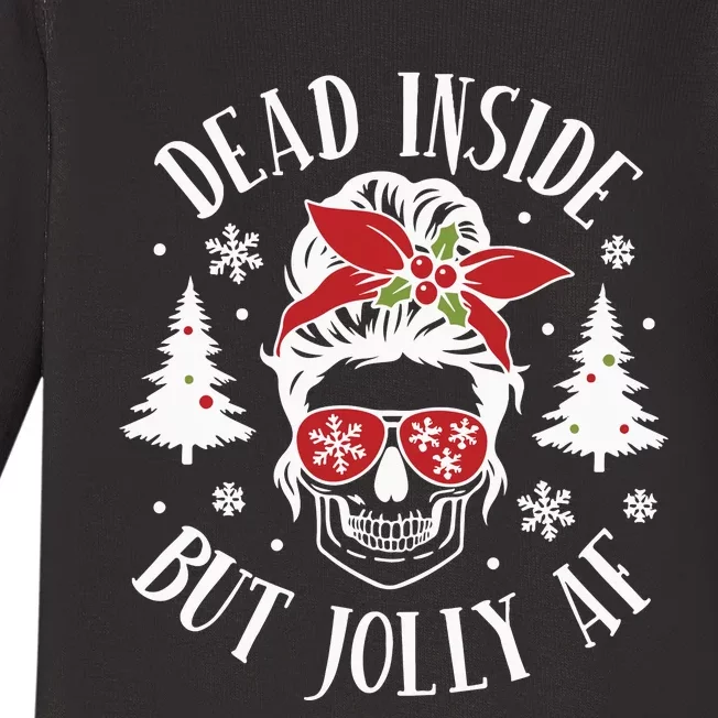 Dead Inside But Jolly Af Skeleton Funny Christmas Baby Long Sleeve Bodysuit