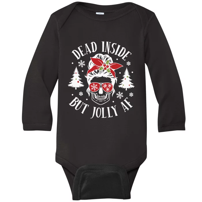 Dead Inside But Jolly Af Skeleton Funny Christmas Baby Long Sleeve Bodysuit