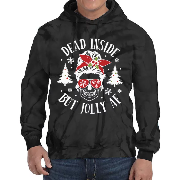 Dead Inside But Jolly Af Skeleton Funny Christmas Tie Dye Hoodie