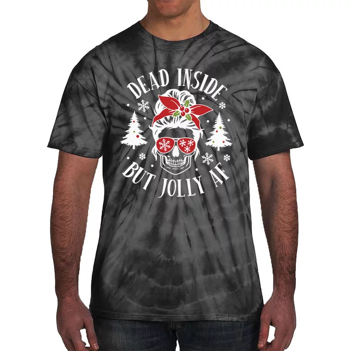 Dead Inside But Jolly Af Skeleton Funny Christmas Tie-Dye T-Shirt