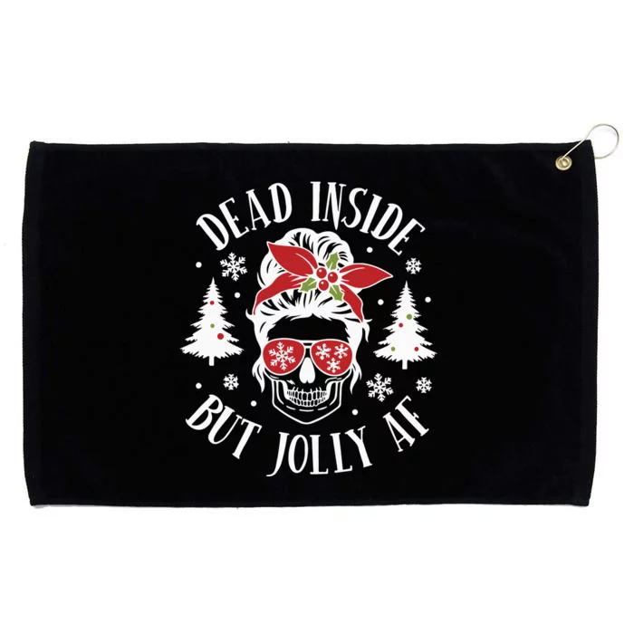 Dead Inside But Jolly Af Skeleton Funny Christmas Grommeted Golf Towel