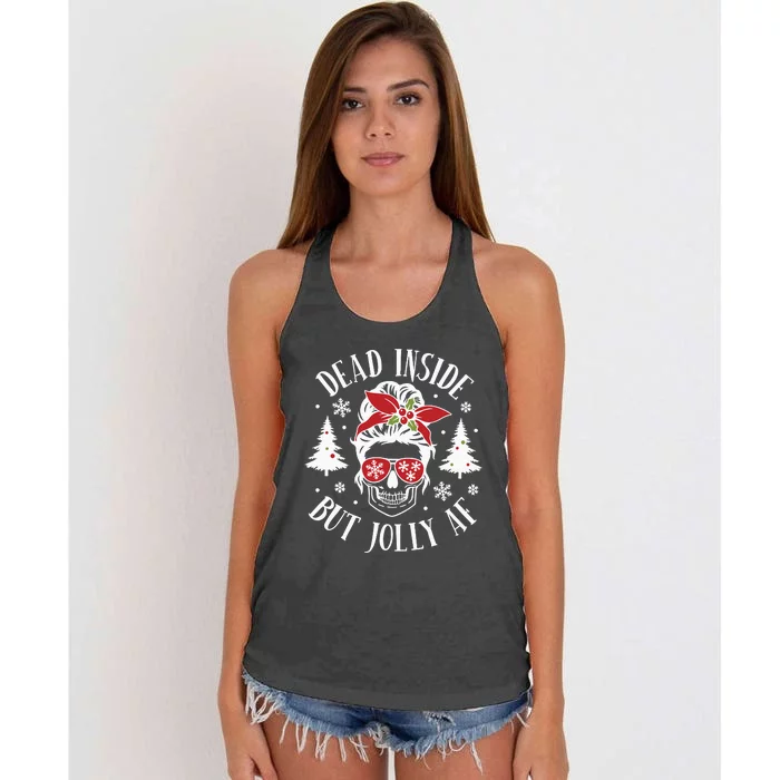 Dead Inside But Jolly Af Skeleton Funny Christmas Women's Knotted Racerback Tank