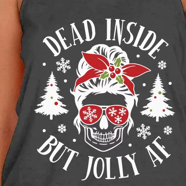 Dead Inside But Jolly Af Skeleton Funny Christmas Women's Knotted Racerback Tank