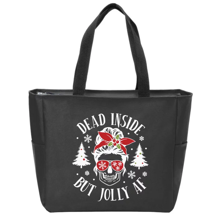 Dead Inside But Jolly Af Skeleton Funny Christmas Zip Tote Bag