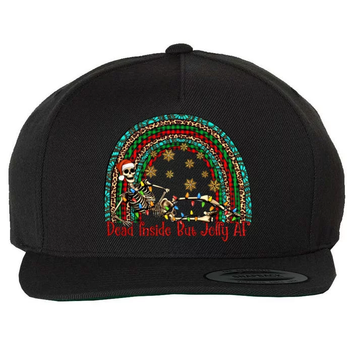 Dead Inside But Jolly Af Rainbow Christmas Skeleton Funny Gift Wool Snapback Cap