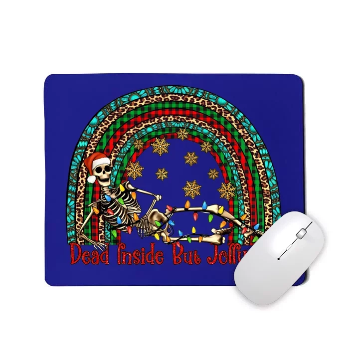 Dead Inside But Jolly Af Rainbow Christmas Skeleton Funny Gift Mousepad