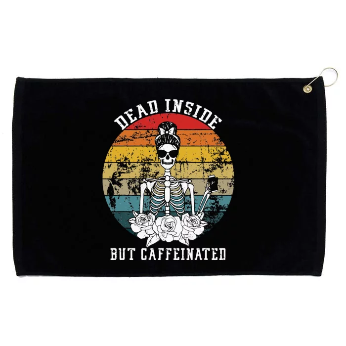 Dead Inside But Caffeinated Skeleton Flower coffee lover Grommeted Golf Towel