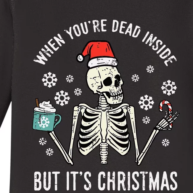 Dead Inside But Its Christmas Skeleton Coffee Xmas Women Baby Long Sleeve Bodysuit