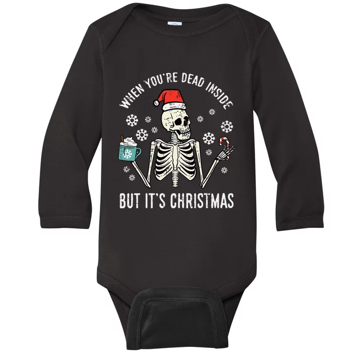 Dead Inside But Its Christmas Skeleton Coffee Xmas Women Baby Long Sleeve Bodysuit