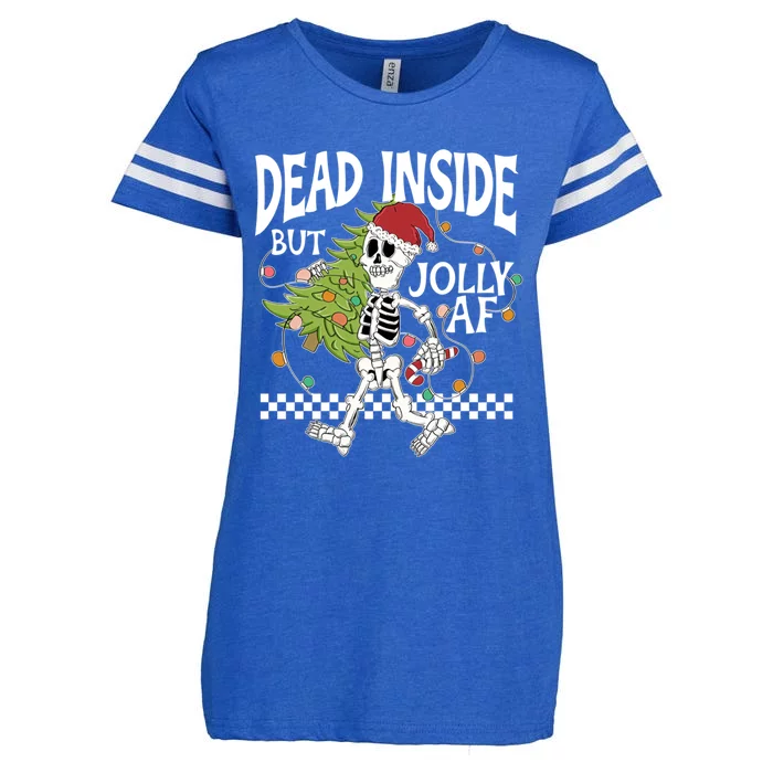 Dead Inside But Jolly Af Skeleton Bring Xmas Tree Christmas Gift Enza Ladies Jersey Football T-Shirt