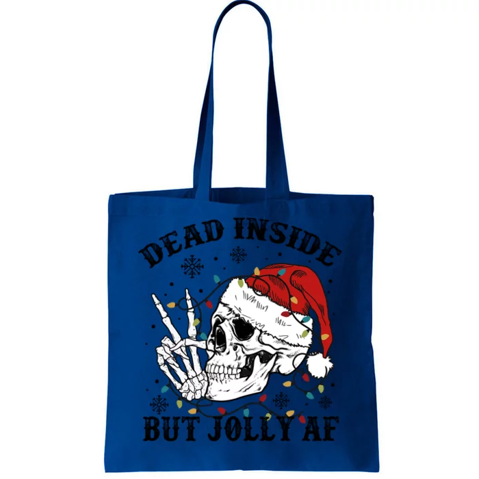 Dead Inside But Jolly Af Funny Skeleton Santa Hat Christmas Gift Tote Bag