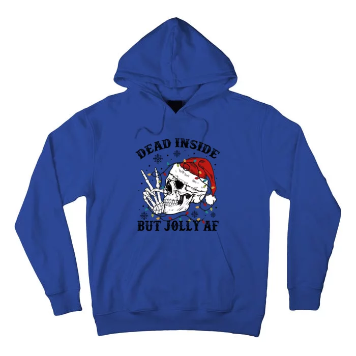 Dead Inside But Jolly Af Funny Skeleton Santa Hat Christmas Gift Tall Hoodie