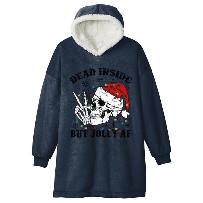 Dead Inside But Jolly Af Funny Skeleton Santa Hat Christmas Gift Hooded Wearable Blanket