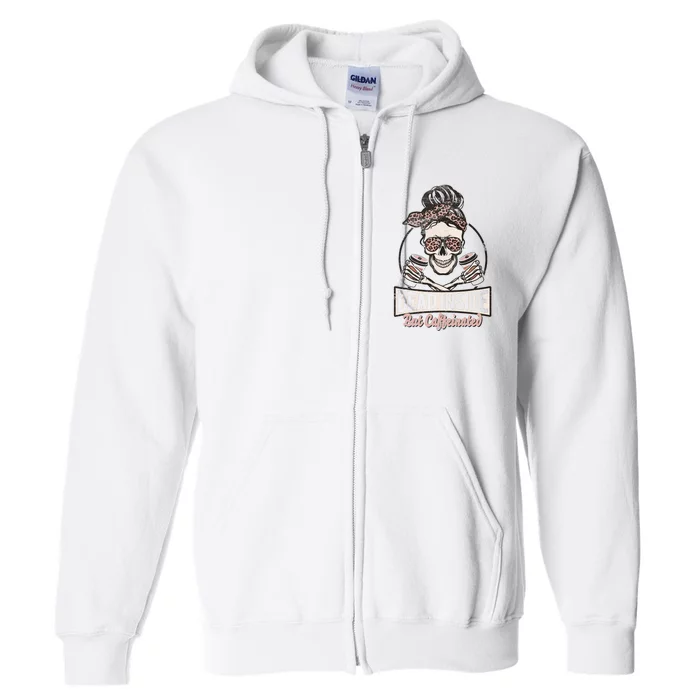 Dead Inside But Caffeinated Vintage Skeleton Halloween Mom Full Zip Hoodie